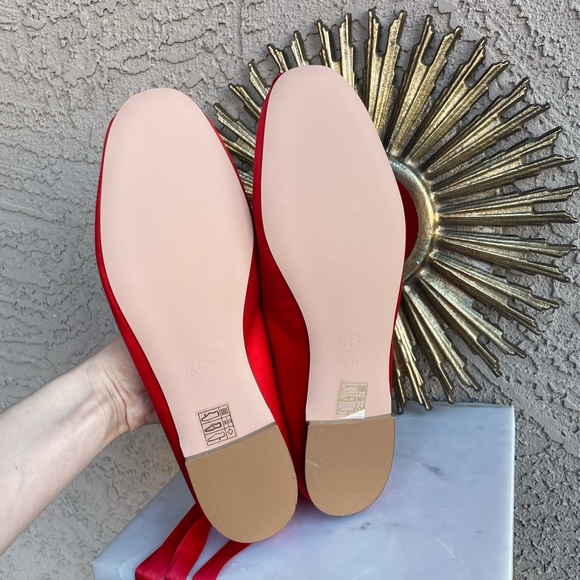 J. CREW Ruby Red Satin Lace Up Ballet Slippers Flats Pointe Shoe Style Flats - Picture 12 of 17